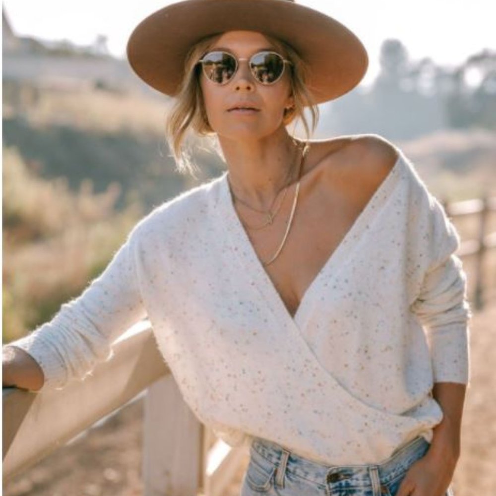 Lovestich Marianne Speckled Cross Front Sweater